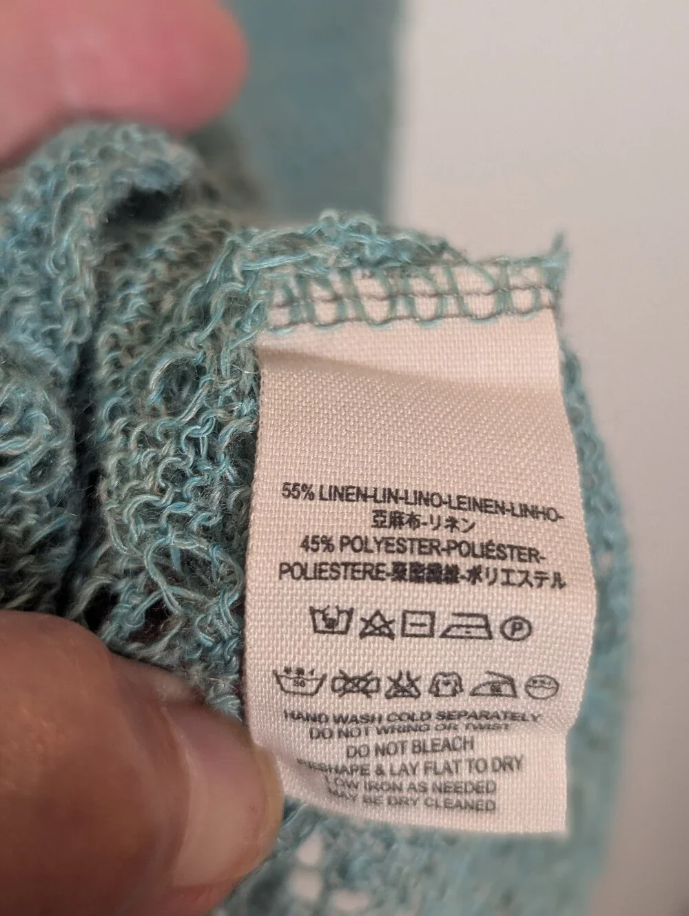 Free People Open Knit Linen Blend Boho Sweater | Aqua Blue Pointelle Pullover M